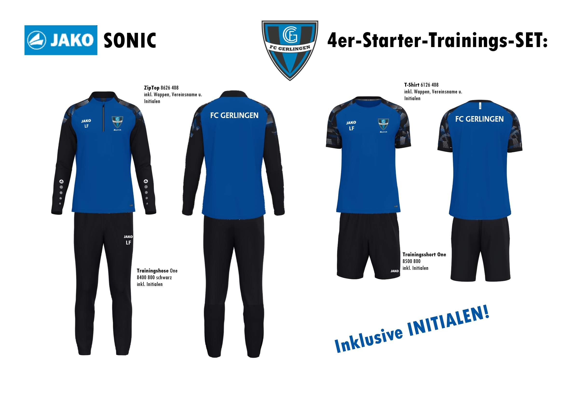 JAKO STARTER-SET-4teilig Kinder inkl. Wappen Vereinsname und Initialen